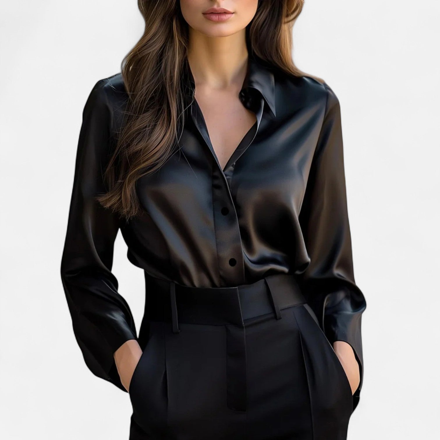 Eliaro Moda | Blusa Negra de Satén para Mujer de Manga Larga – Elegancia Atemporal, Sofisticación Moderna