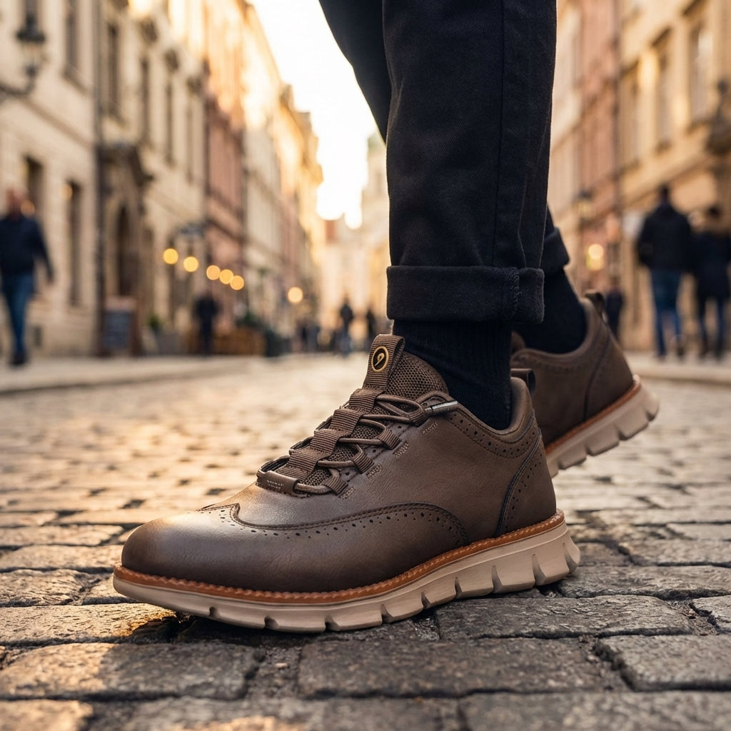 Chaussures Brogue en cuir synthétique avec design Wingtip et semelle en caoutchouc pour homme