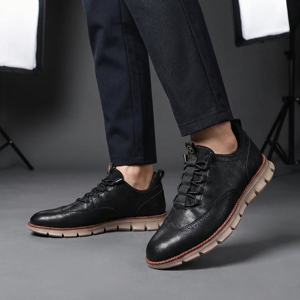 Chaussures Brogue en cuir synthétique avec design Wingtip et semelle en caoutchouc pour homme