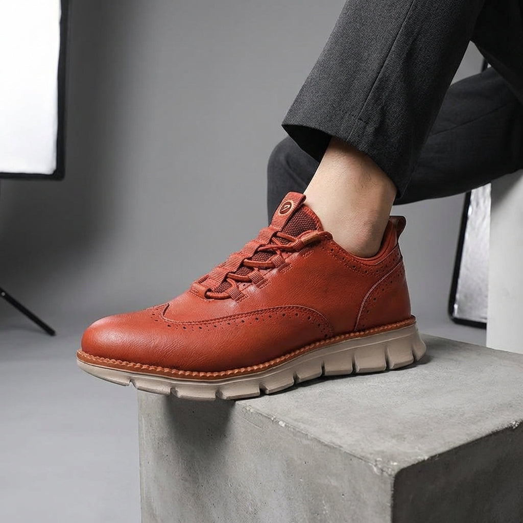 Chaussures Brogue en cuir synthétique avec design Wingtip et semelle en caoutchouc pour homme