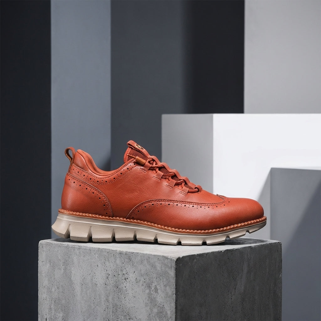 Chaussures Brogue en cuir synthétique avec design Wingtip et semelle en caoutchouc pour homme