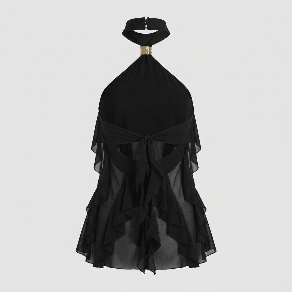 Top halter donna con volant | blusa senza maniche per eventi