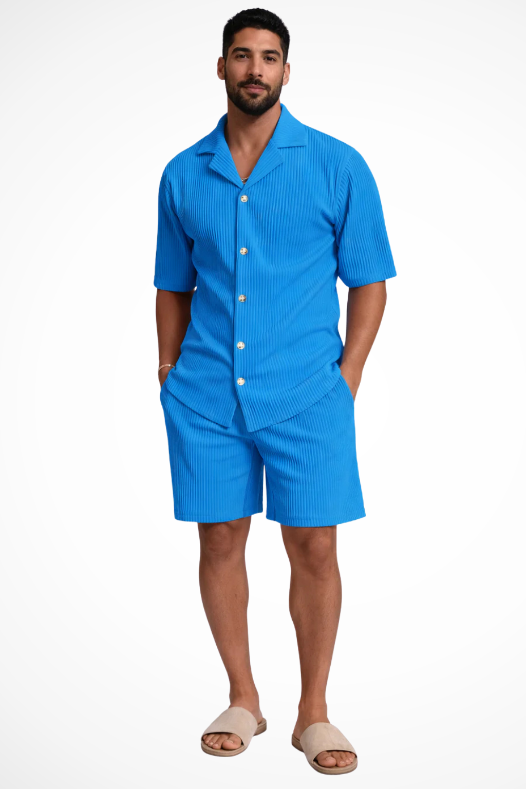 Men's Two-Piece Set with Short-Sleeve Shirt and Shorts