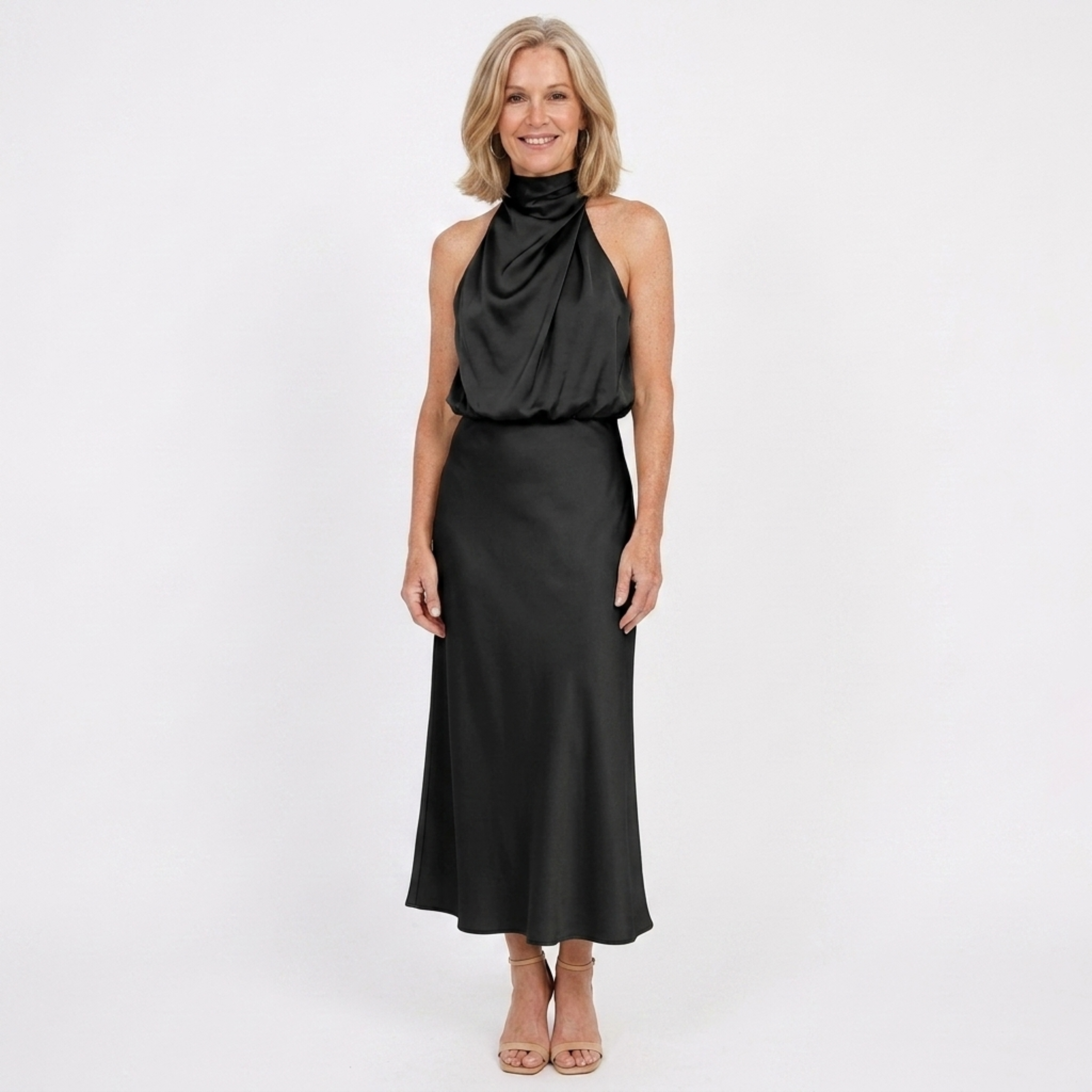 Robe longue en satin — col montant pour événements formels
