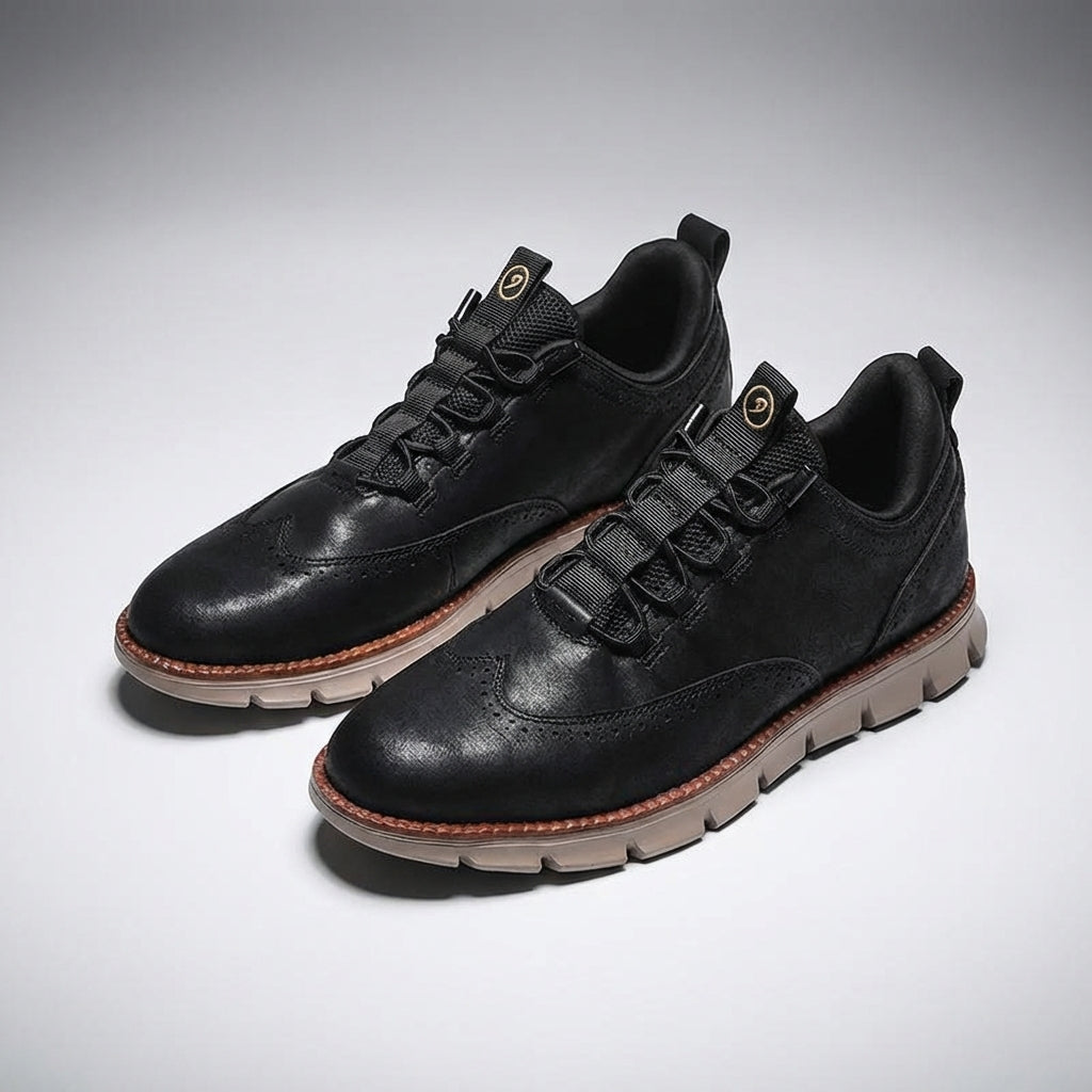 Chaussures Brogue en cuir synthétique avec design Wingtip et semelle en caoutchouc pour homme