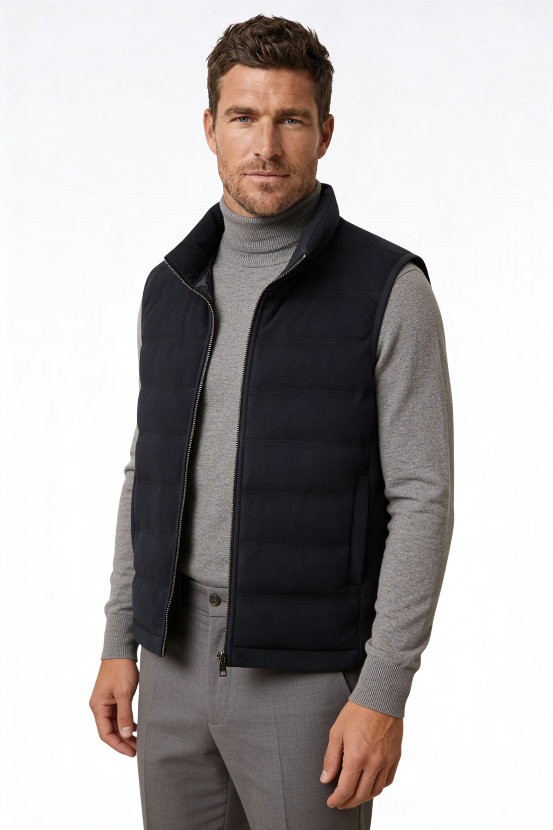 Gilet Imbottito in Lana con Isolamento Termico e Chiusura con Zip da Uomo