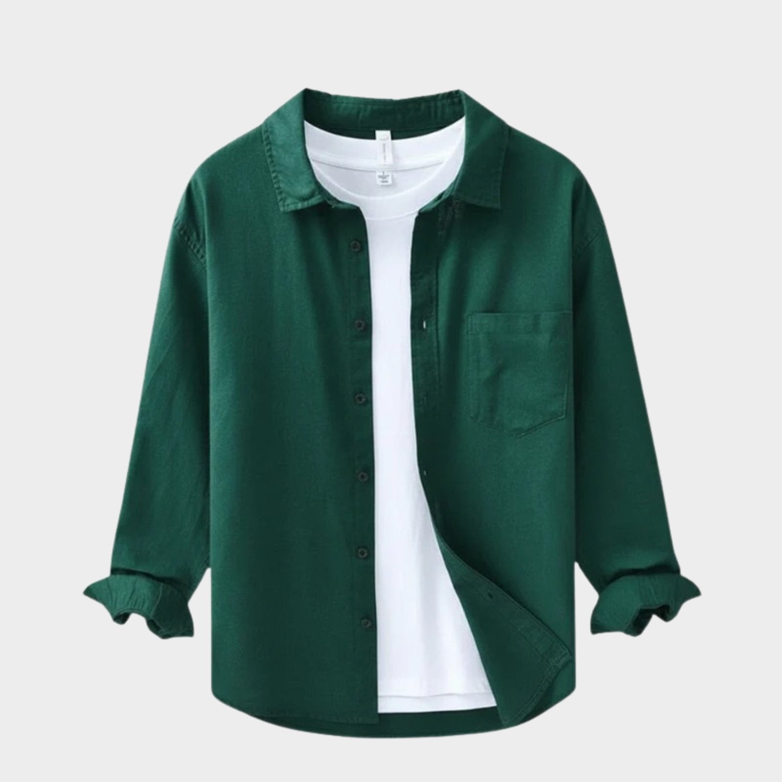 Chemise en Coton et Lin pour Homme à Manches Longues avec Col à Revers et Boutons