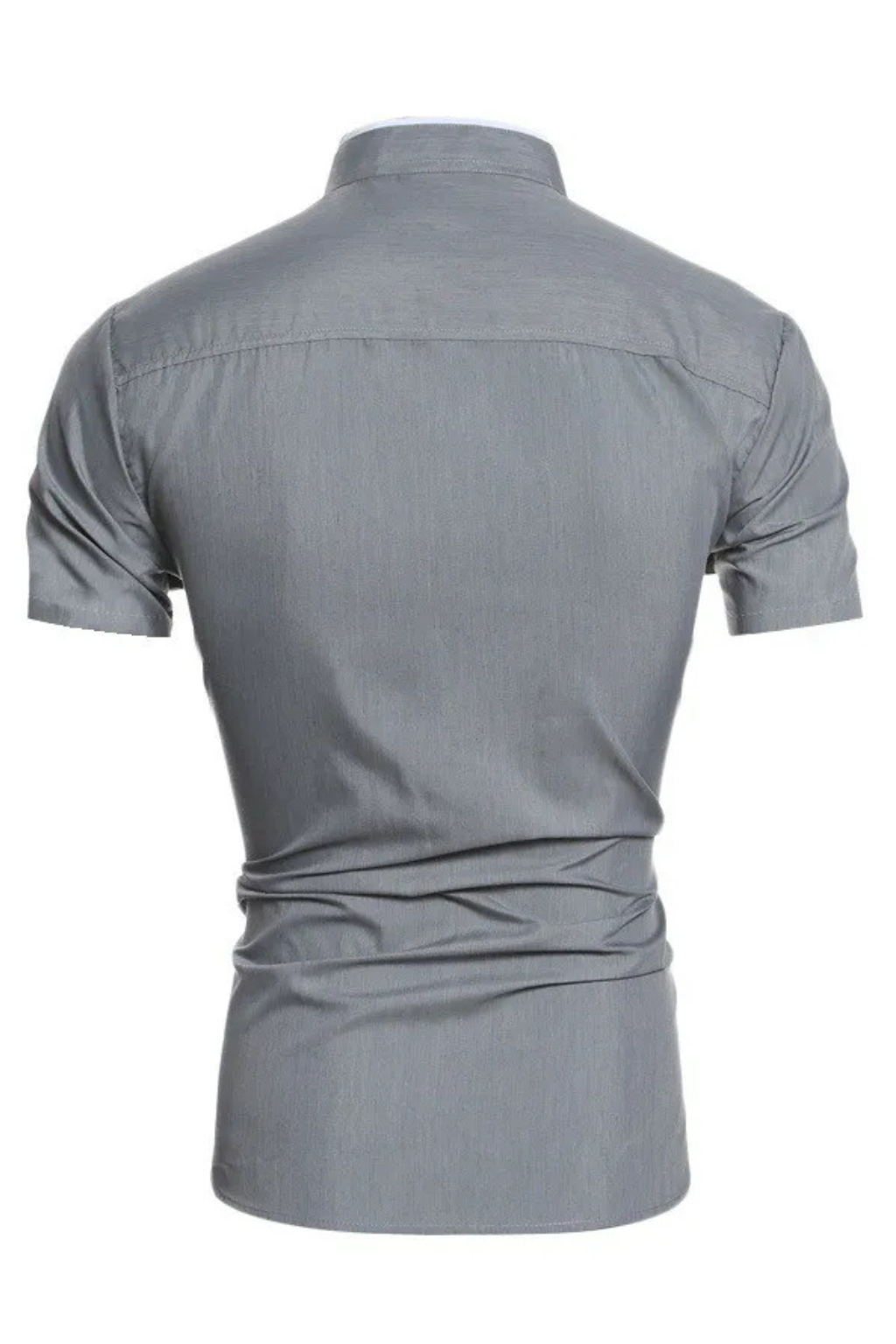 Men's Slim Fit Short Sleeve Shirt with Mandarin Collar and Contrast Trim
