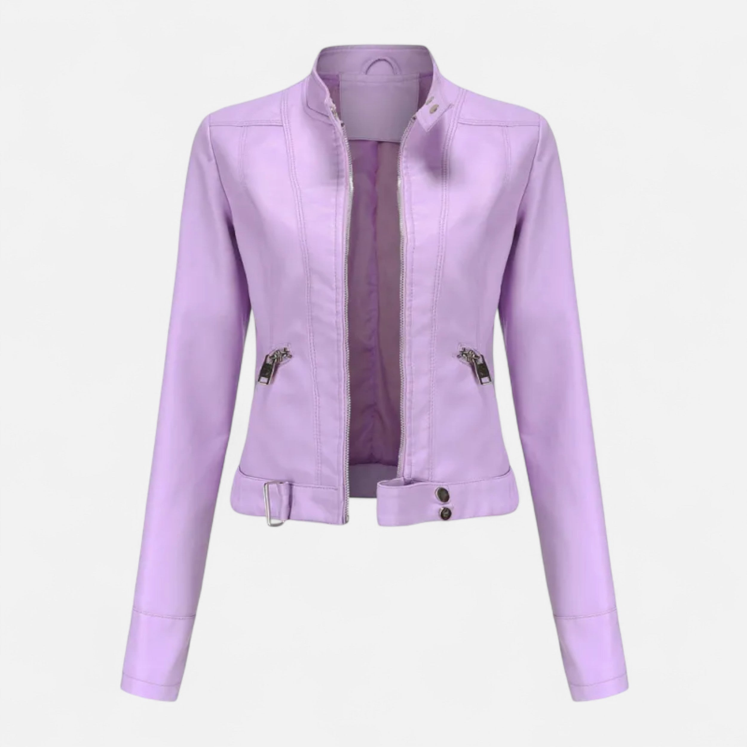 Eliaro Moda | Chaqueta Corta Mujer Cuero PU Cuello Alto con Cinturón