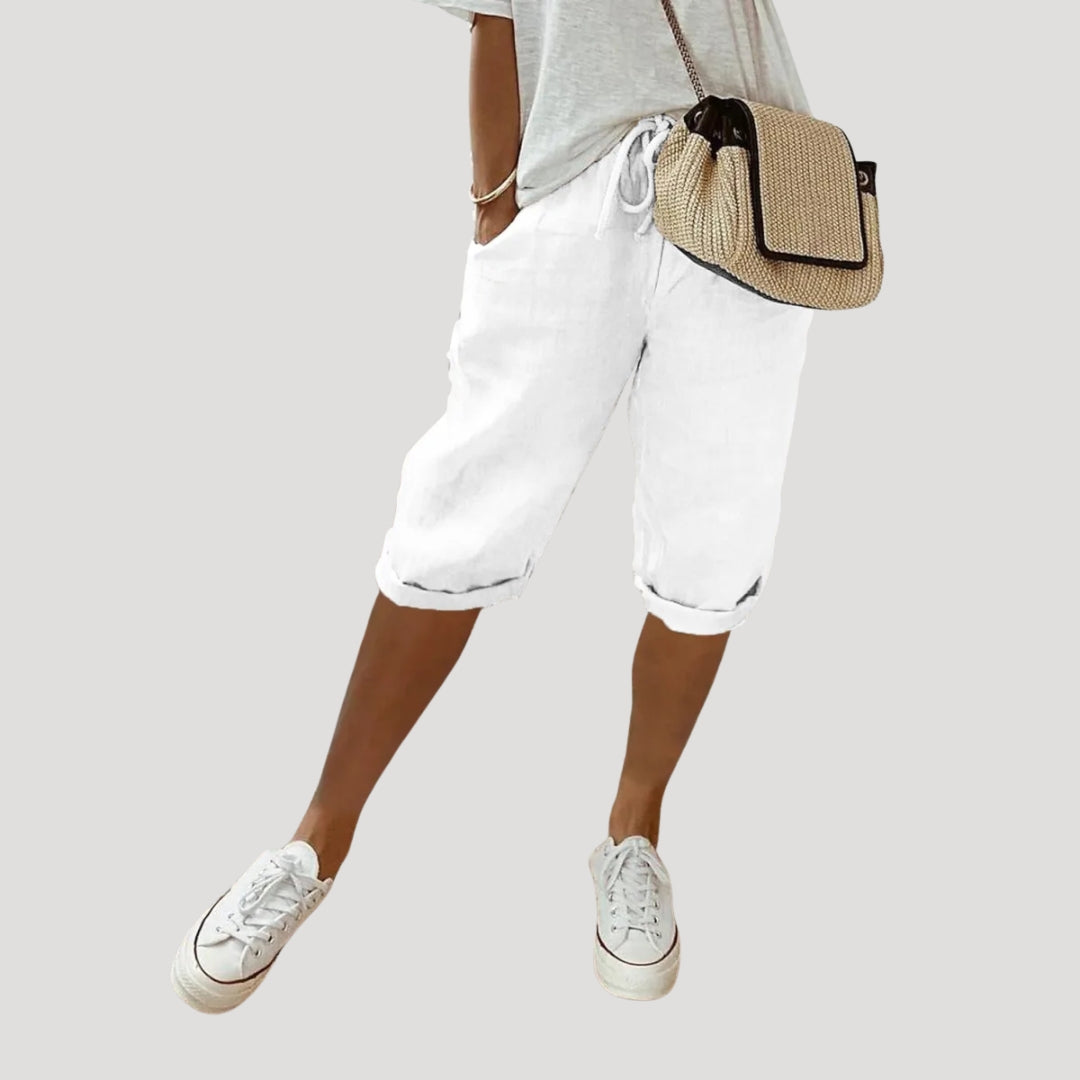 Shorts en lin pour femme à coupe droite jusqu'au genou