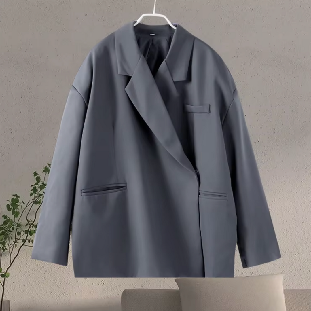 Oversized Blazer for Women with Notch Lapel and Buttoned Long Sleeves