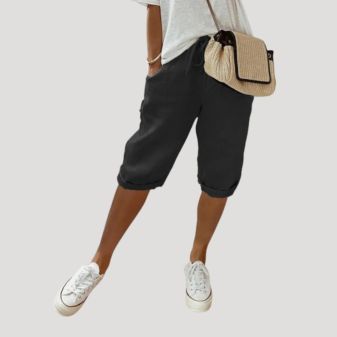 Shorts en lin pour femme à coupe droite jusqu'au genou