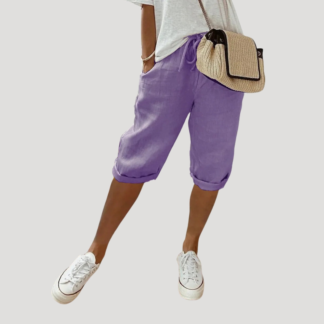 Shorts en lin pour femme à coupe droite jusqu'au genou