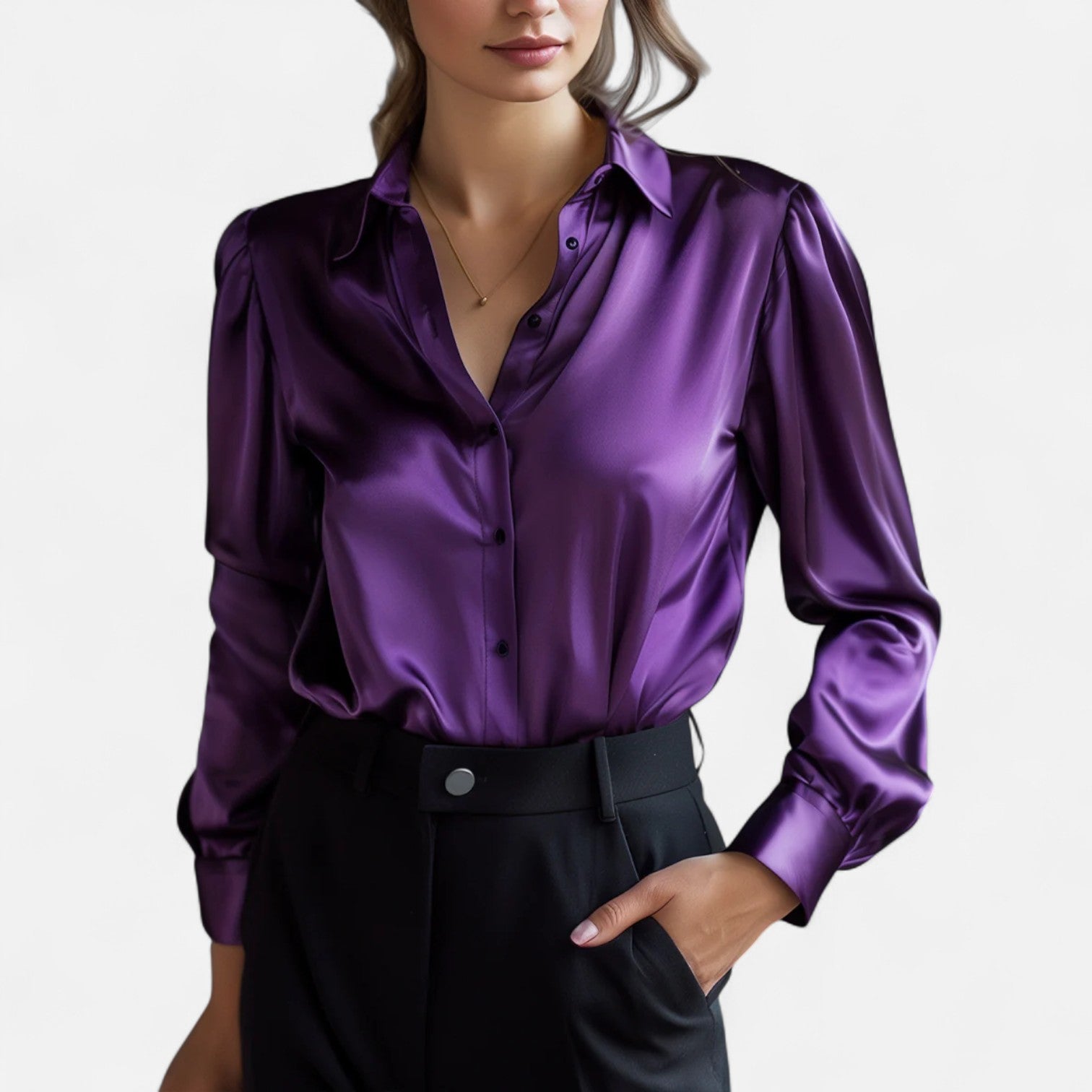 Eliaro Moda | Blusa Negra de Satén para Mujer de Manga Larga – Elegancia Atemporal, Sofisticación Moderna
