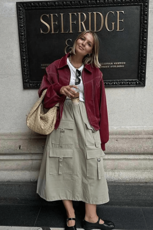 Oversize bomber bunda z umělé kůže s kontrastními švy