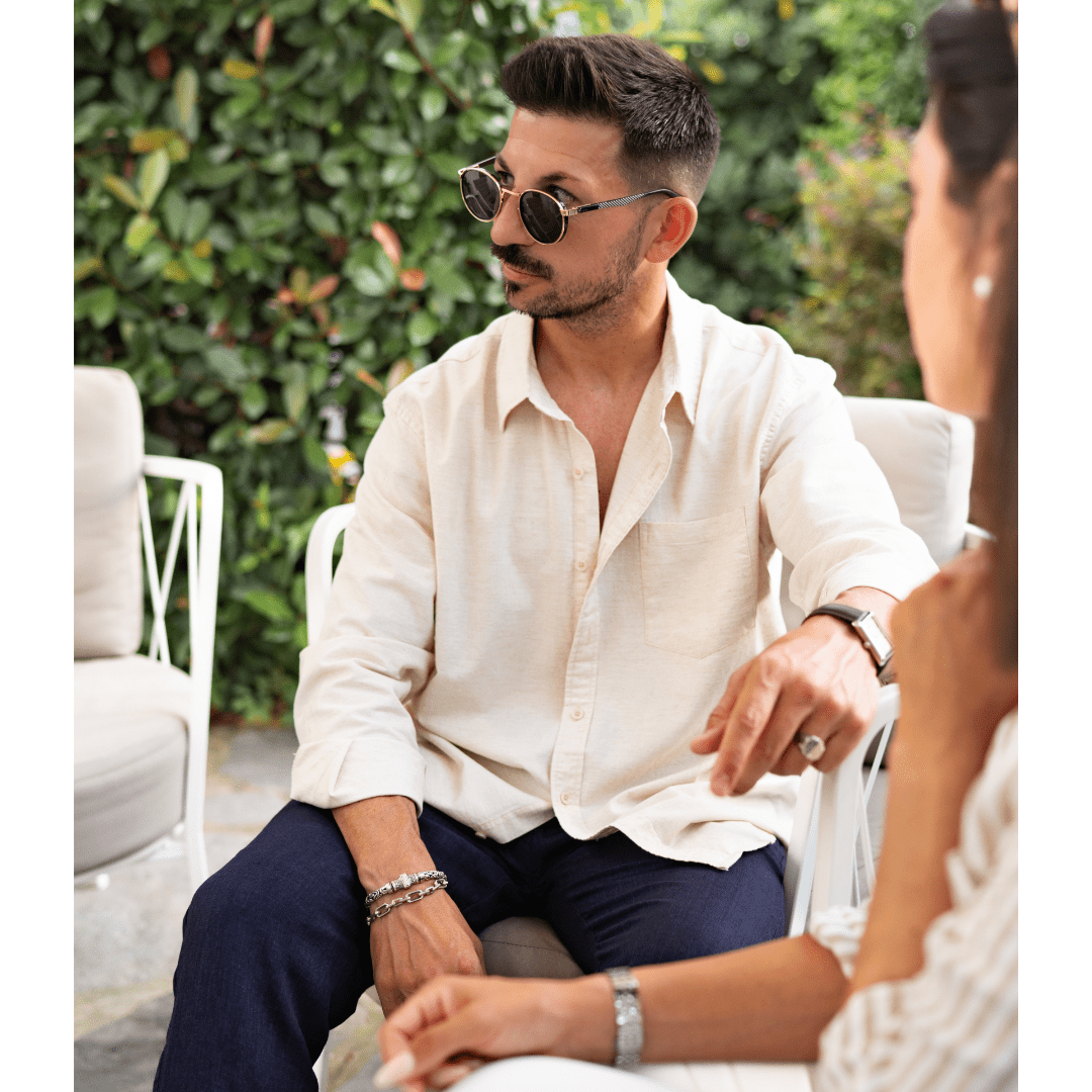 Camicia da Uomo in Cotone e Lino a Manica Lunga con Colletto a Risvolto e Bottoni