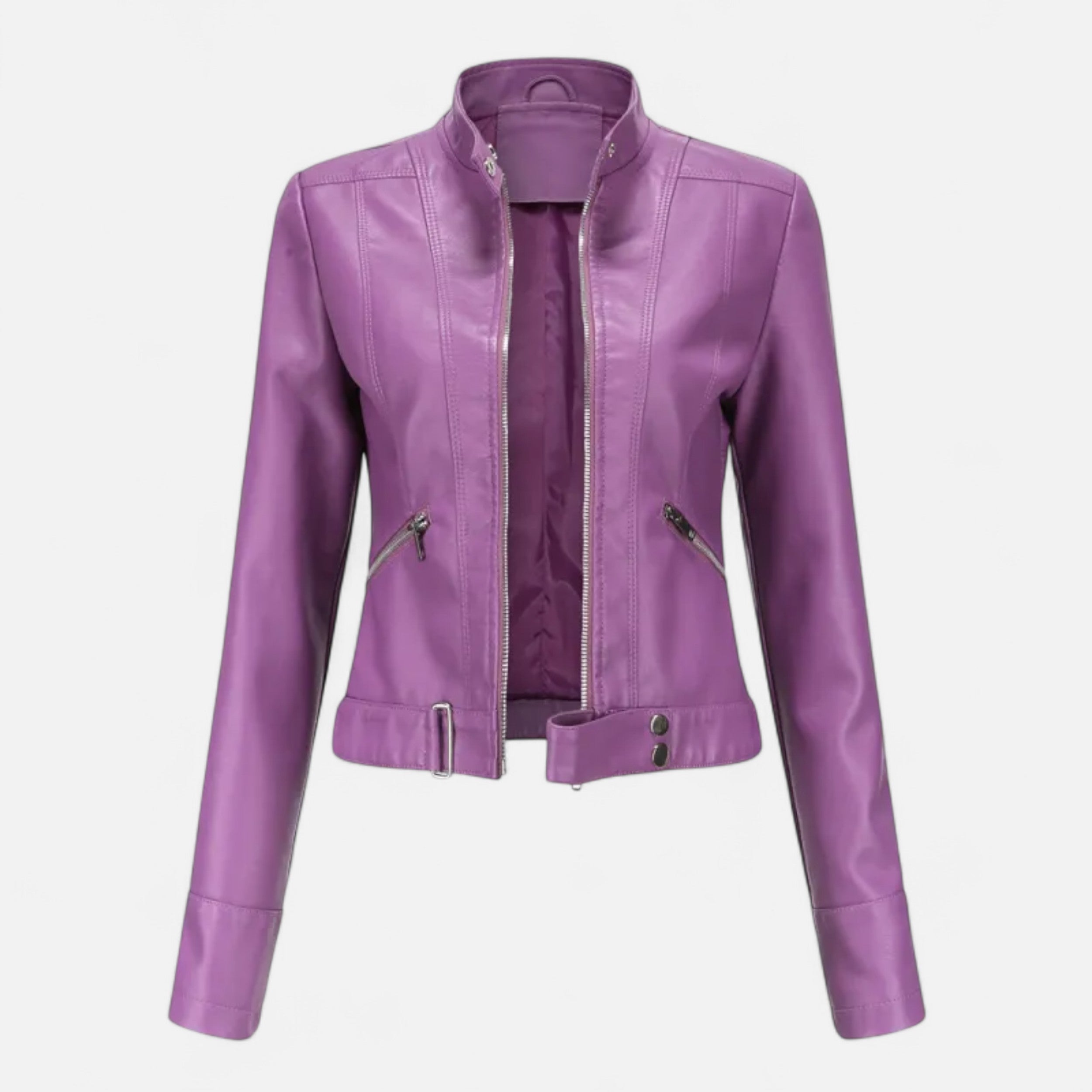 Eliaro Moda | Chaqueta Corta Mujer Cuero PU Cuello Alto con Cinturón