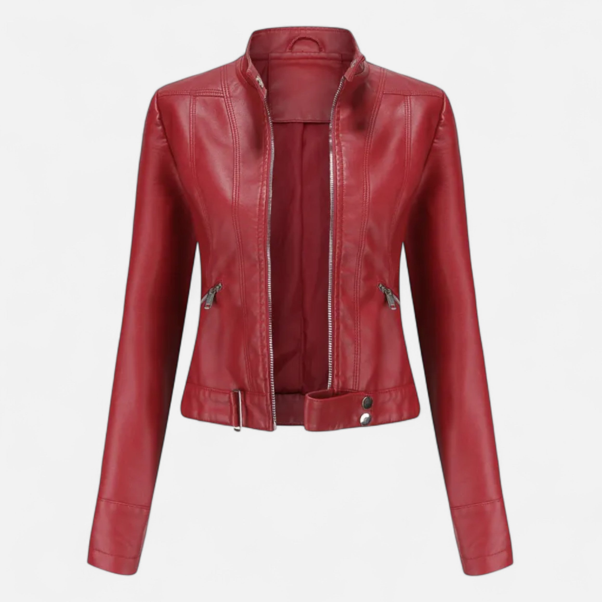 Eliaro Moda | Chaqueta Corta Mujer Cuero PU Cuello Alto con Cinturón