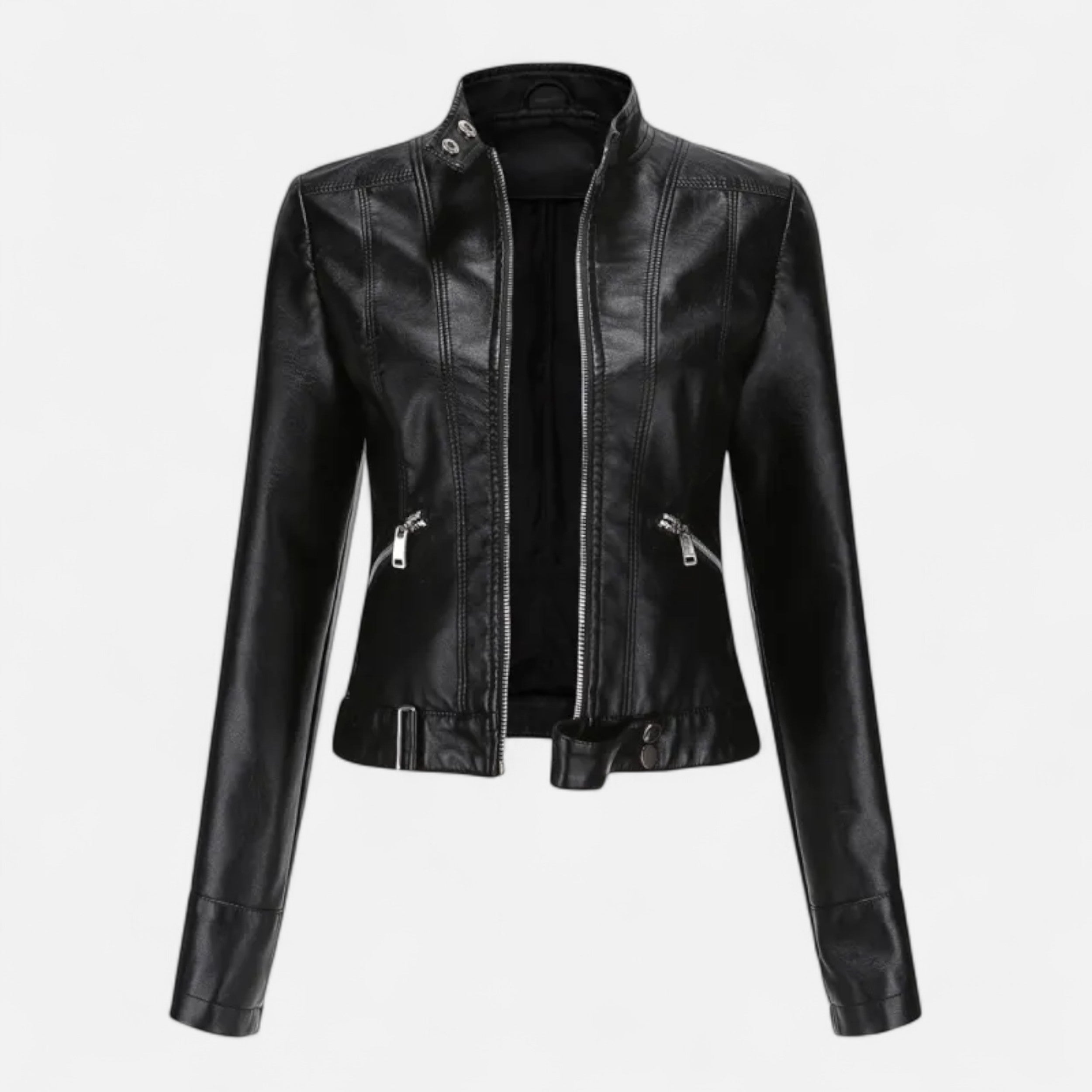 Eliaro Moda | Chaqueta Corta Mujer Cuero PU Cuello Alto con Cinturón