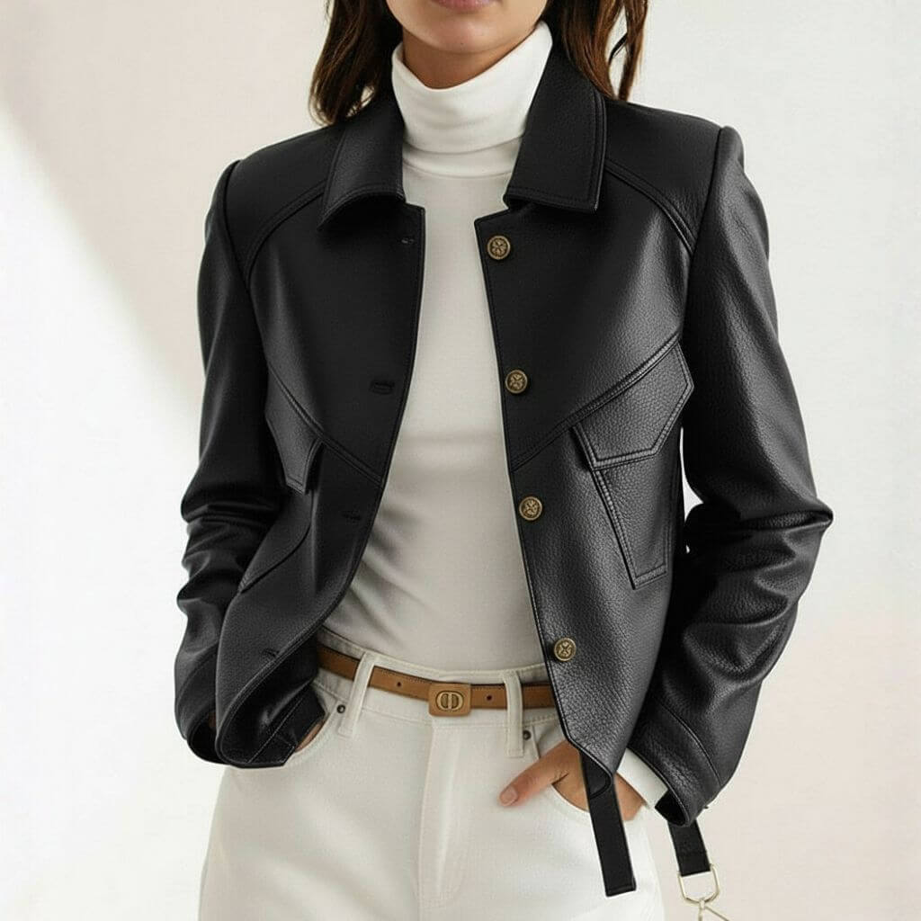 Veste en Cuir Synthétique pour Femme avec Coupe Ajustée et Texture Mate
