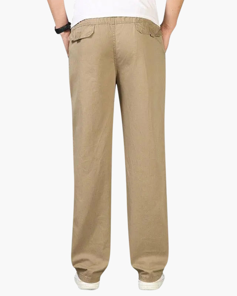 Cotton and Linen Capri Pants with Elastic Waistband and Adjustable Drawstring