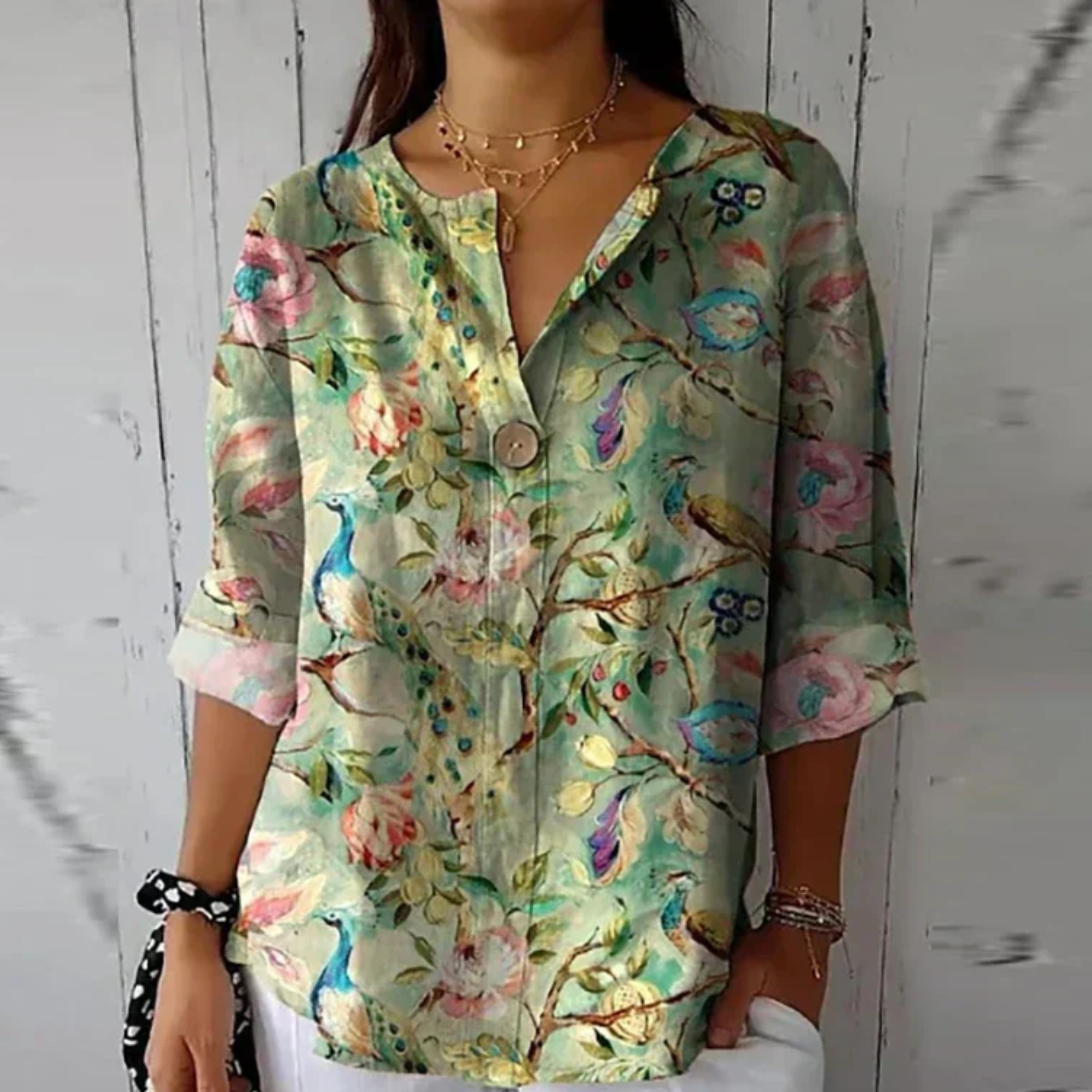 Blouse fleurie femme — manches 3/4 avec boutons — usage quotidien