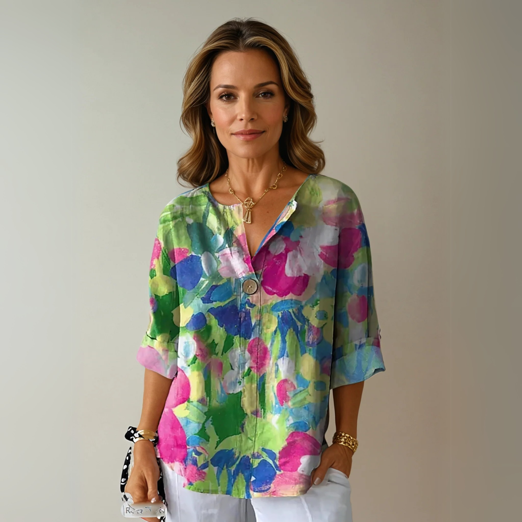 Blouse fleurie femme — manches 3/4 avec boutons — usage quotidien