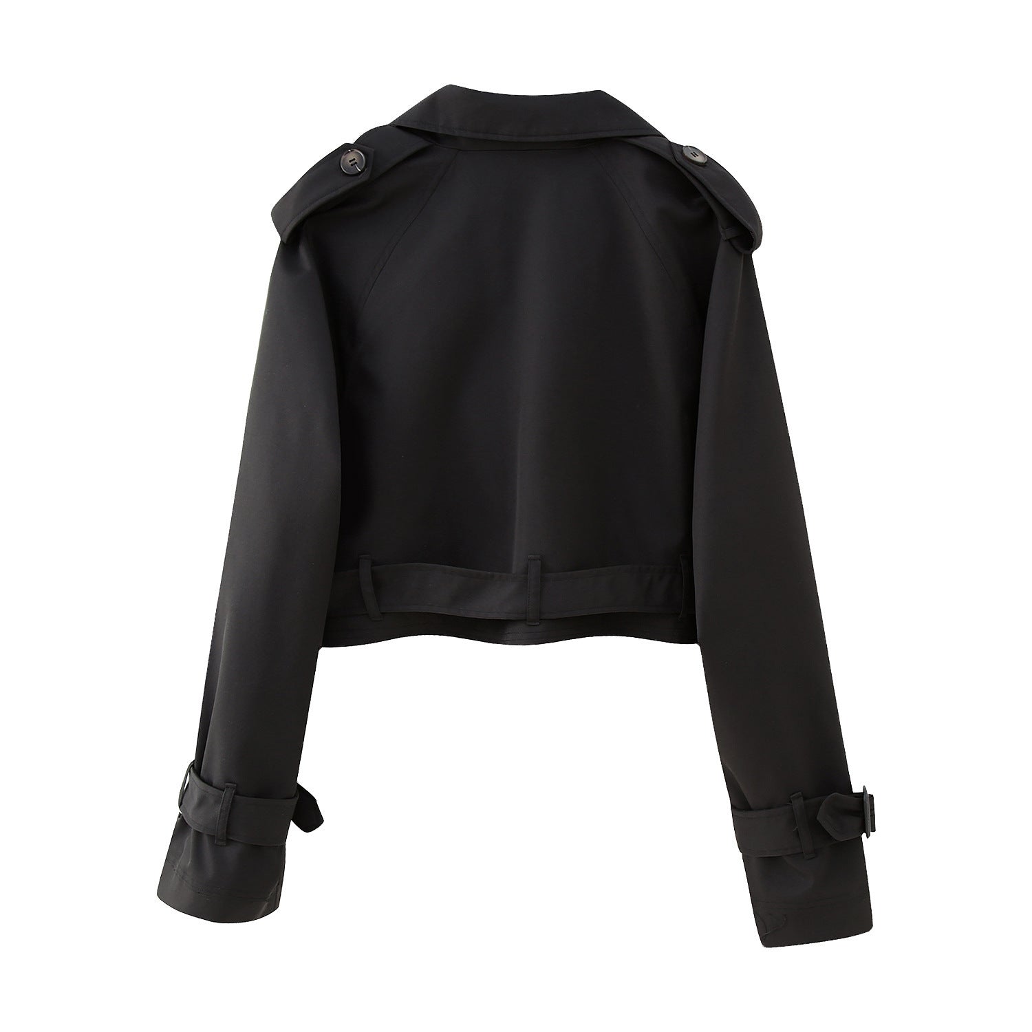 Short Trench Jacket with Classic Lapels and Shoulder Epaulets for Women