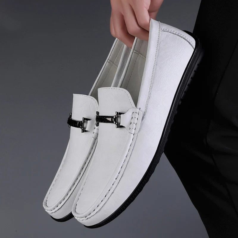 Mocassini in Pelle Vera da Uomo Stile Guida con Suola in Gomma Slip-On