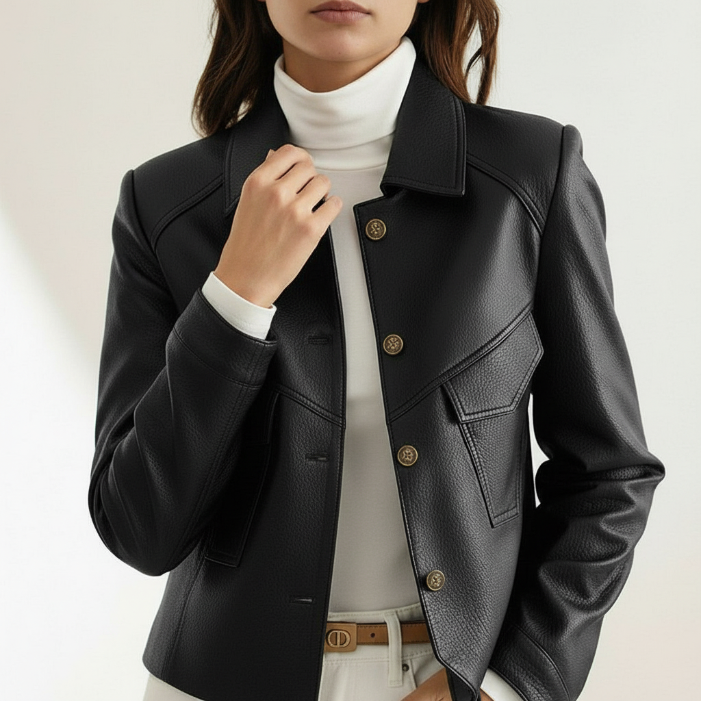 Veste en Cuir Synthétique pour Femme avec Coupe Ajustée et Texture Mate
