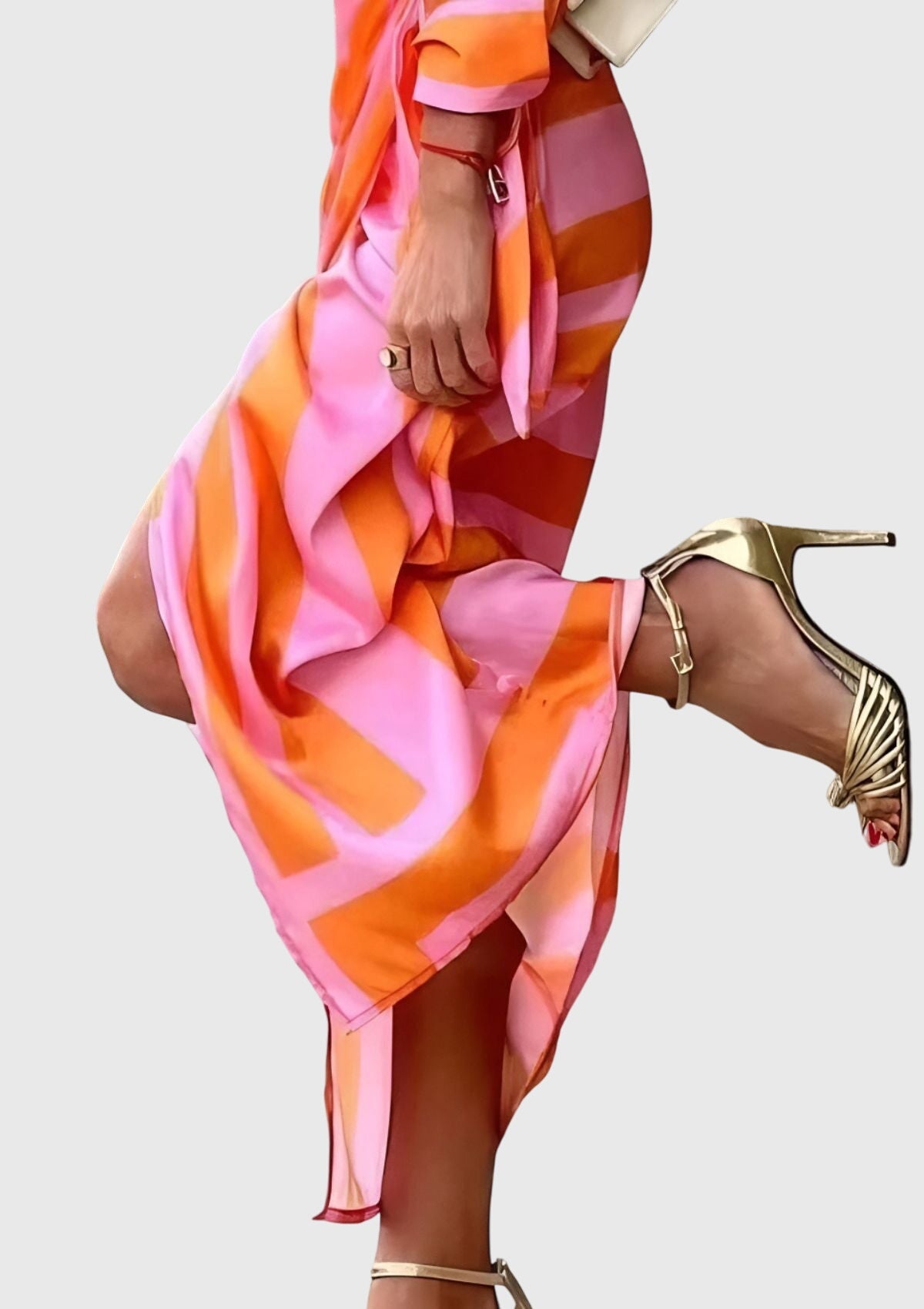 Vestito incrociato stampato | vestito midi con collo per eventi