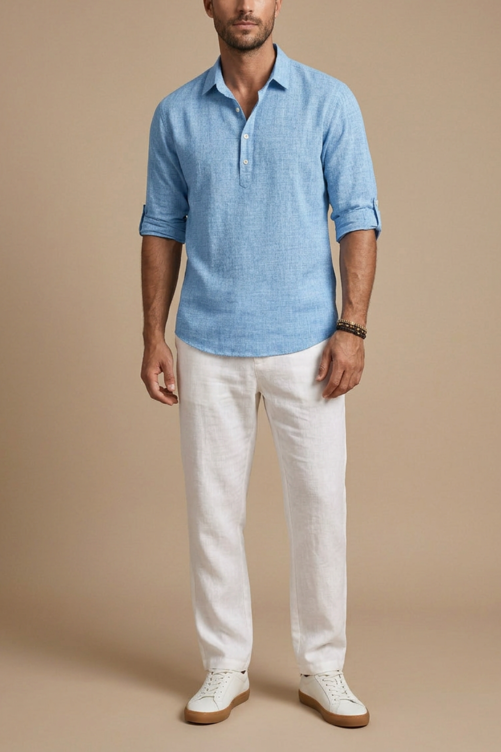 Polo de linho para homem — ajuste regular manga curta — casual