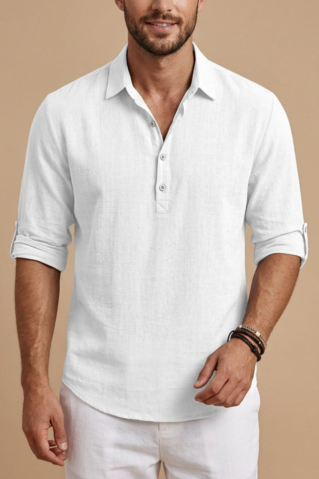 Polo de linho para homem — ajuste regular manga curta — casual