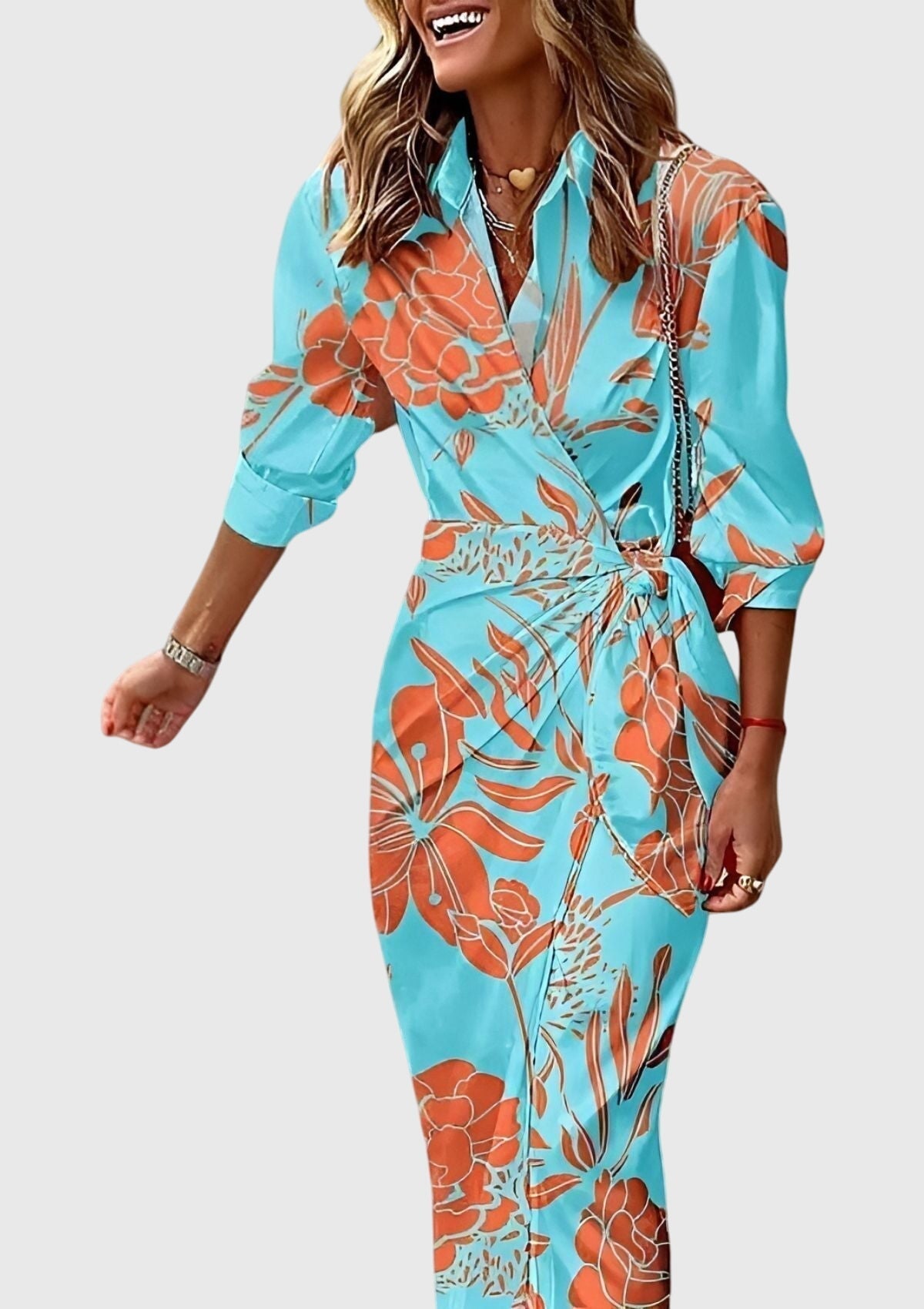 Vestito incrociato stampato | vestito midi con collo per eventi