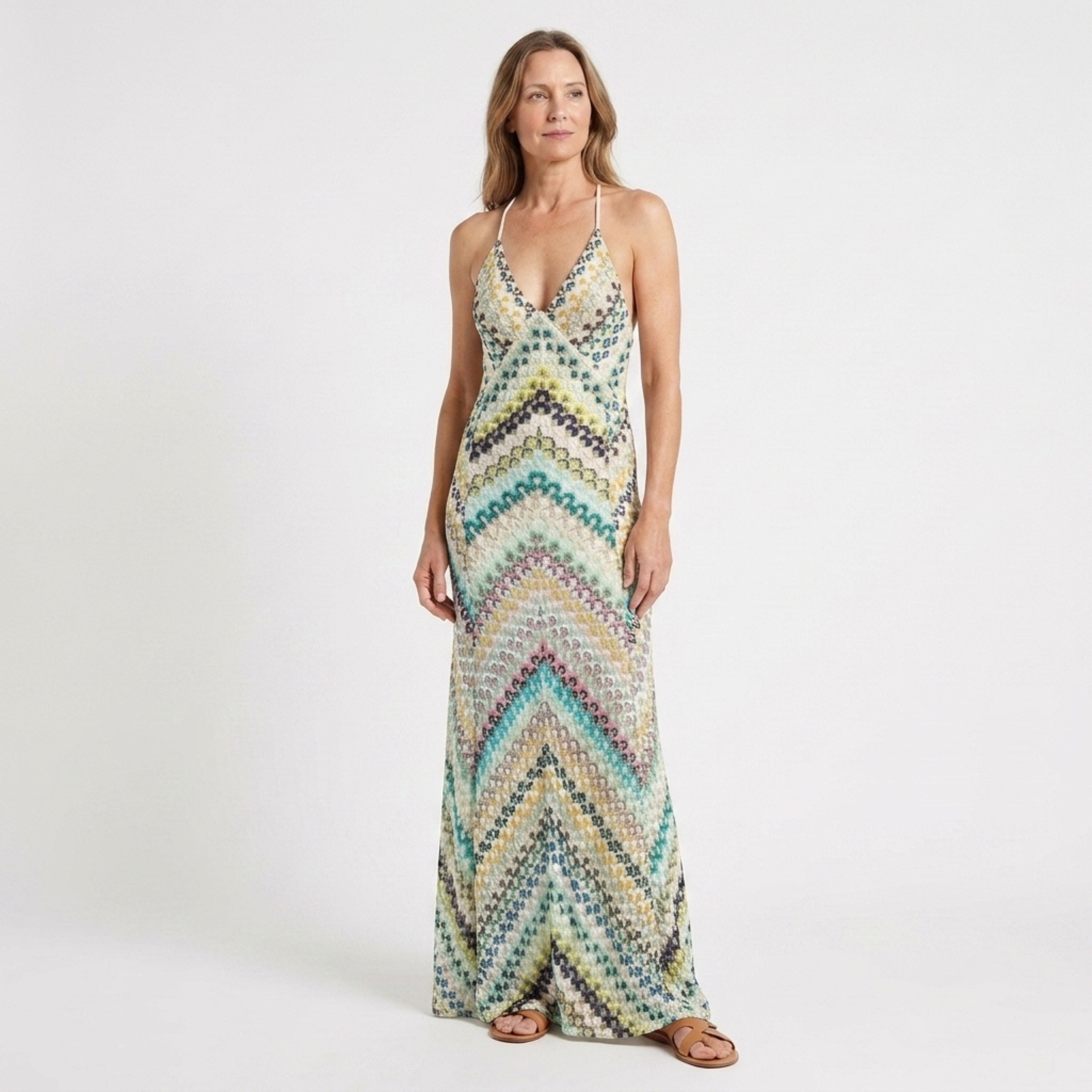 Robe longue en maille — bretelles croisées pour les vacances
