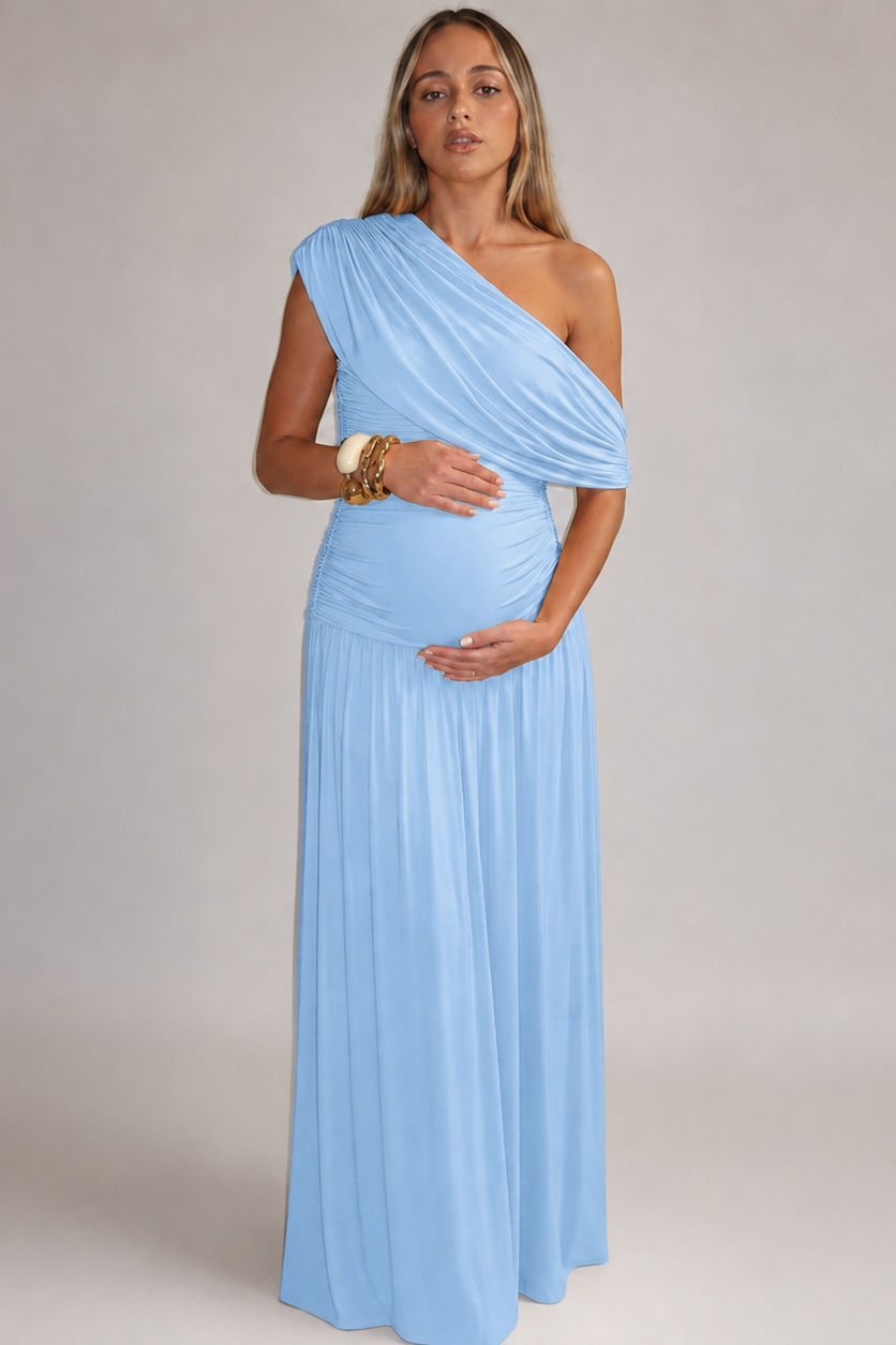 Rochie de maternitate asimetrică, lungă, elegantă
