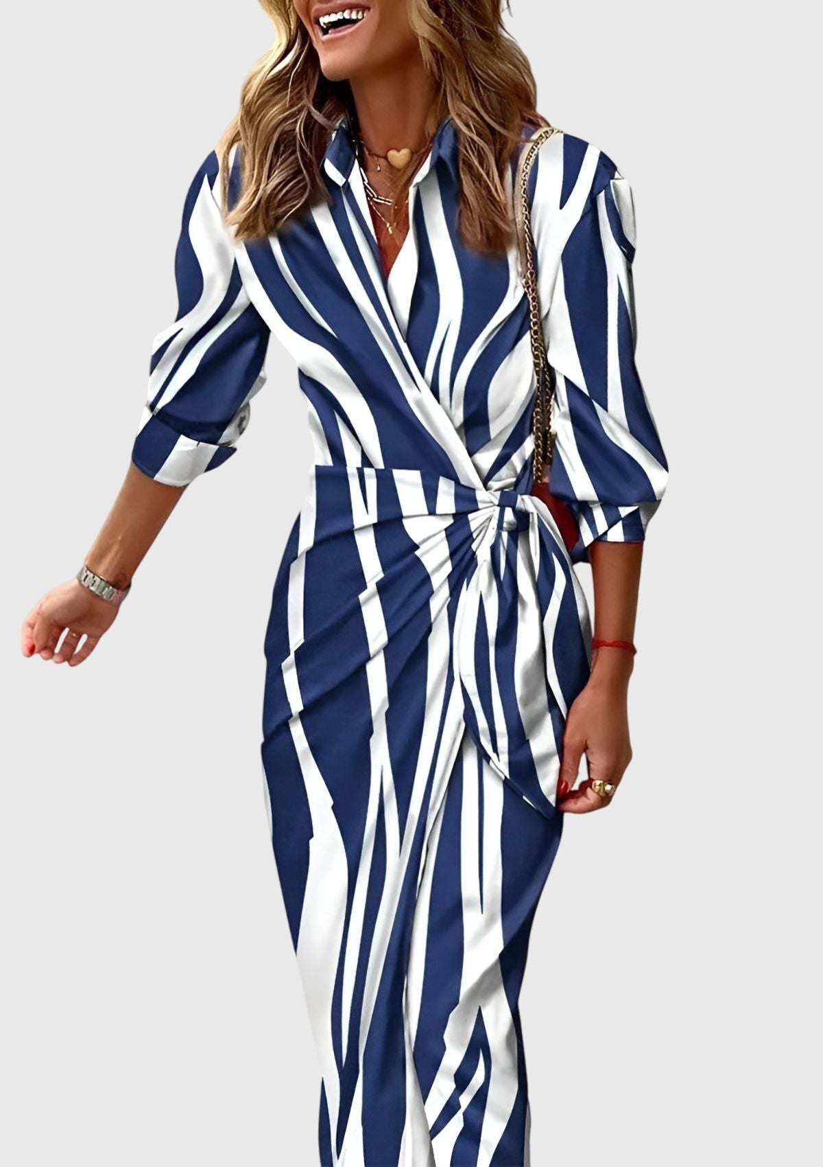 Vestito incrociato stampato | vestito midi con collo per eventi