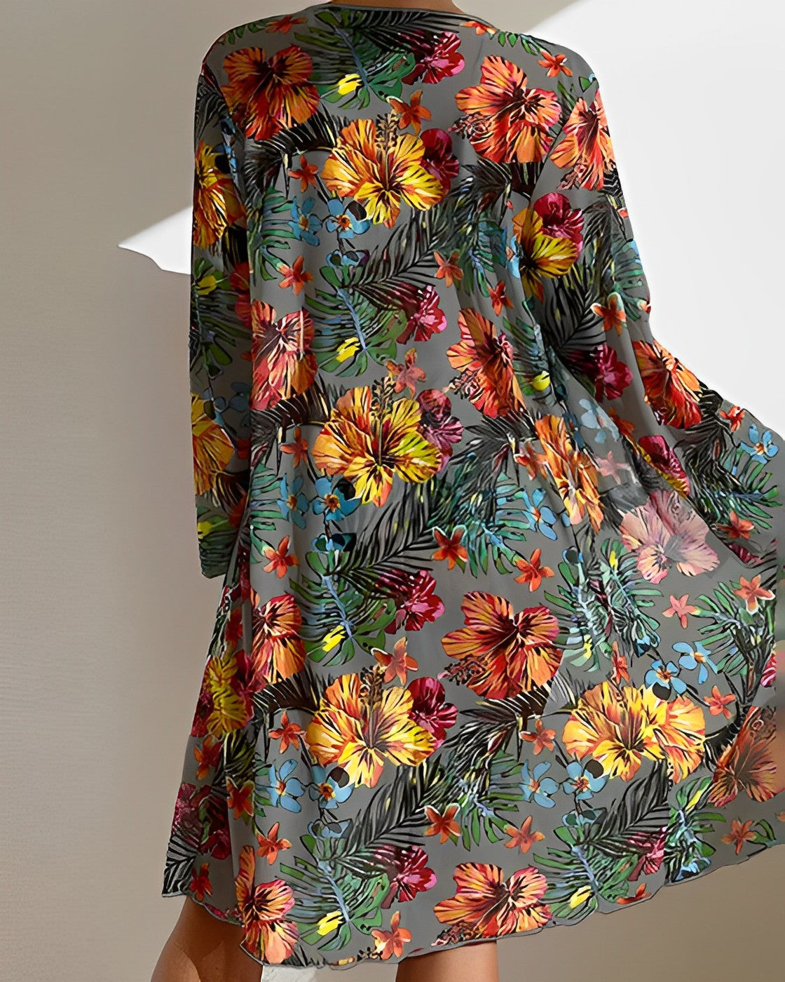 3-Piece Women's Bikini with Botanical Print and Beach Kimono