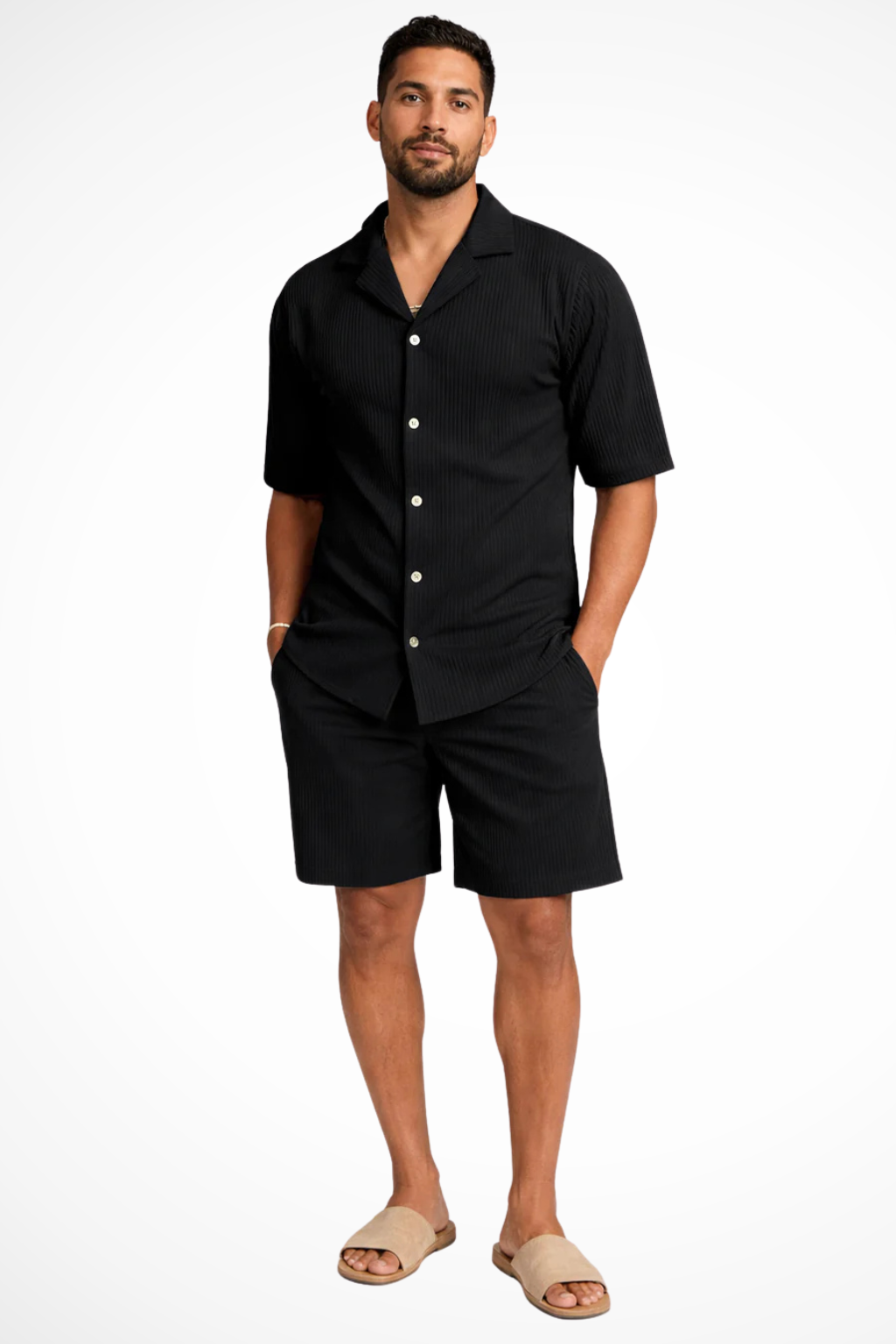 Men's Two-Piece Set with Short-Sleeve Shirt and Shorts