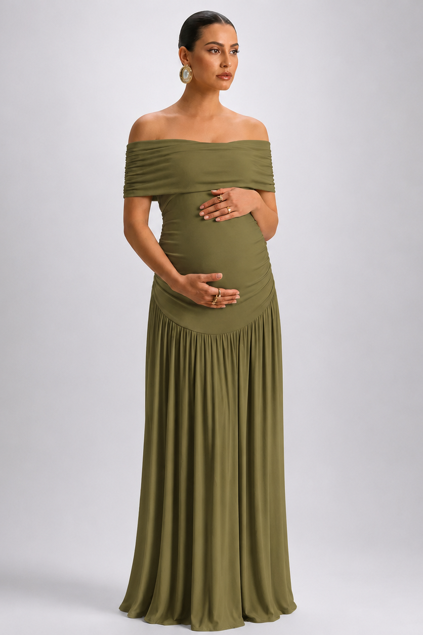 Rochie de maternitate lungă, elegantă, cu umerii goi