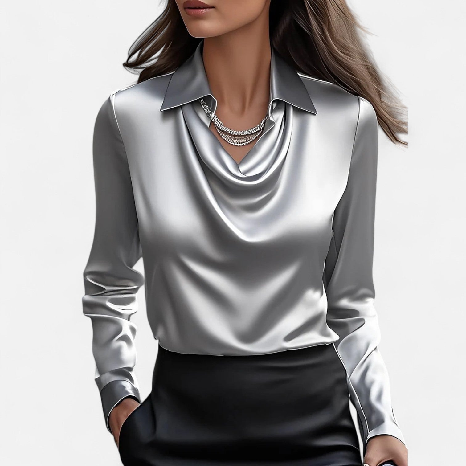 Blouse en satin avec décolleté drapé pour femme — bureau et événements