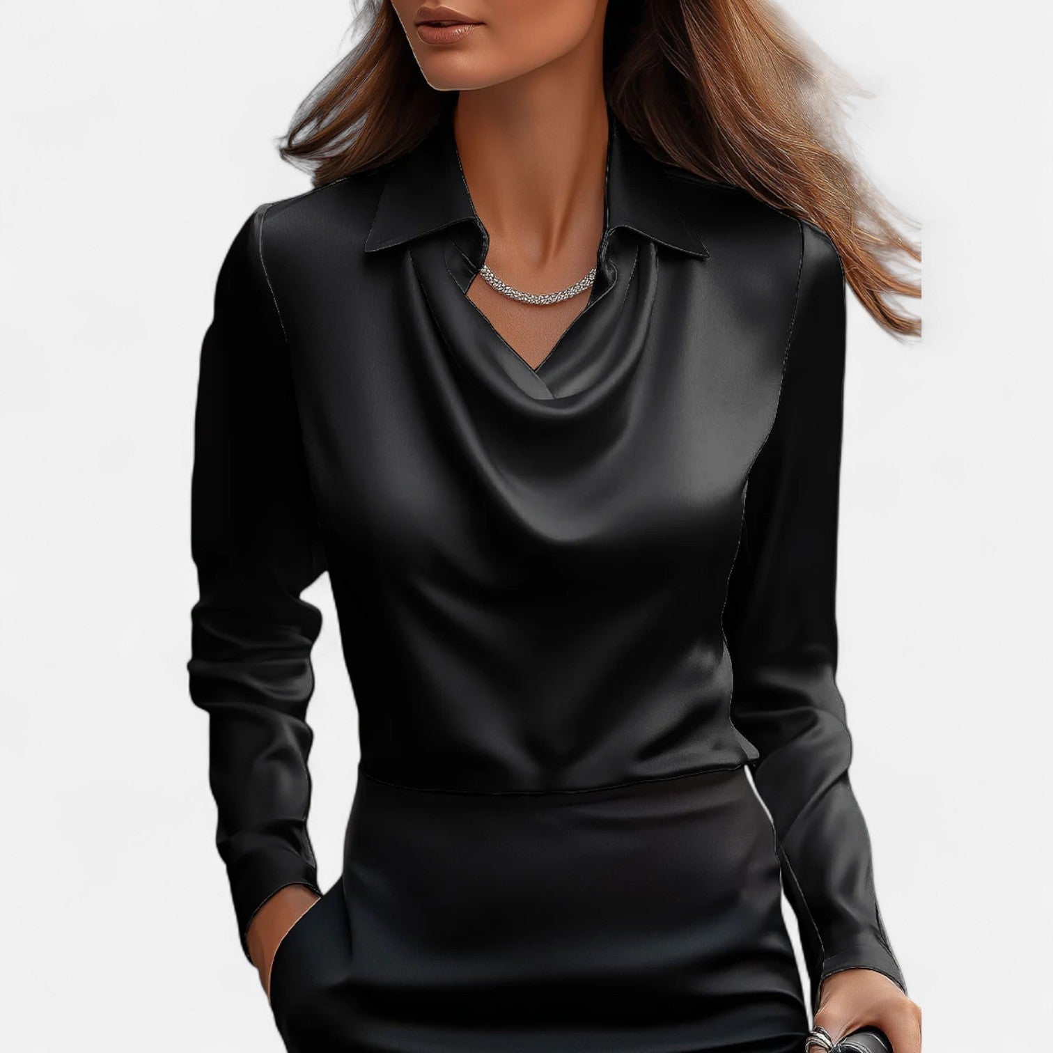 Blouse en satin avec décolleté drapé pour femme — bureau et événements