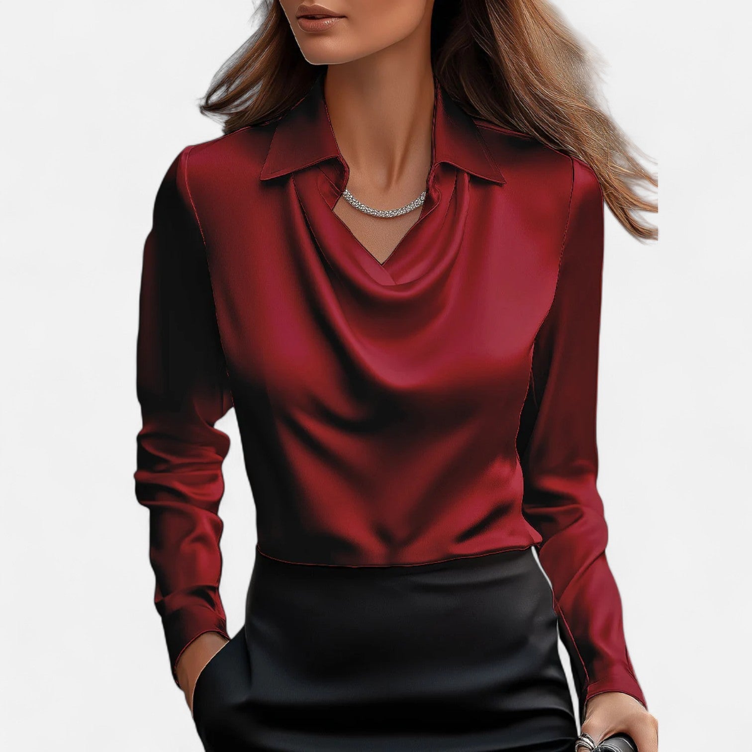 Blouse en satin avec décolleté drapé pour femme — bureau et événements