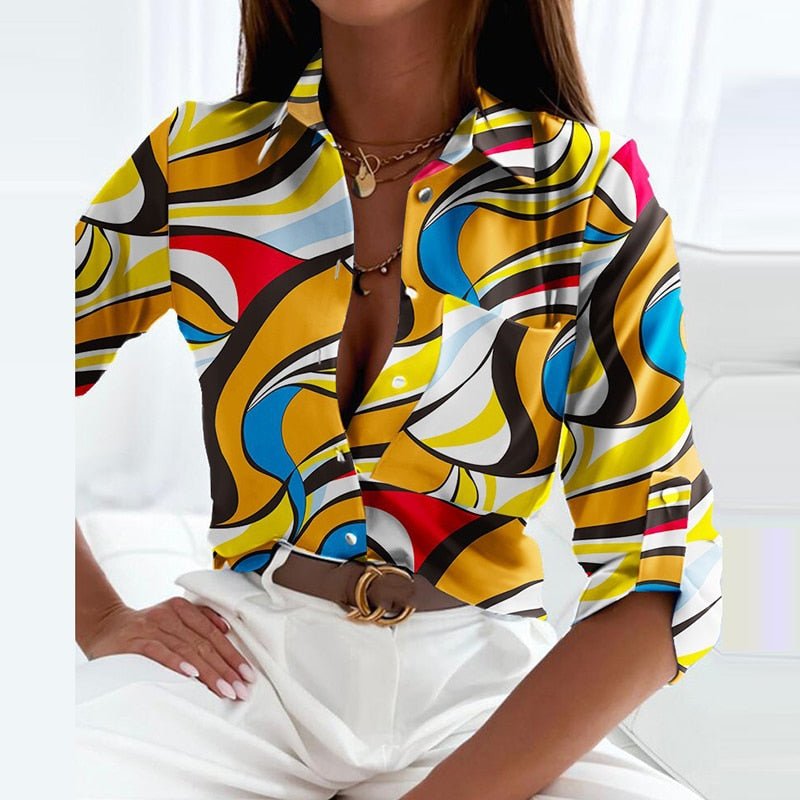 Chemise en satin pour femme — Imprimé graphique et coupe ajustée pour le bureau