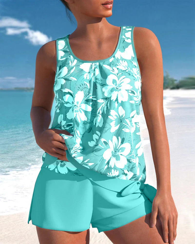 Completo Tankini da Spiaggia per Donna con Top senza Maniche e Pantaloncini