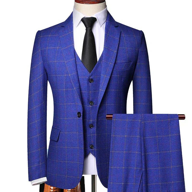 Men's Three-Piece Suit with Slim Fit Cut and Woven Tailoring Fabric