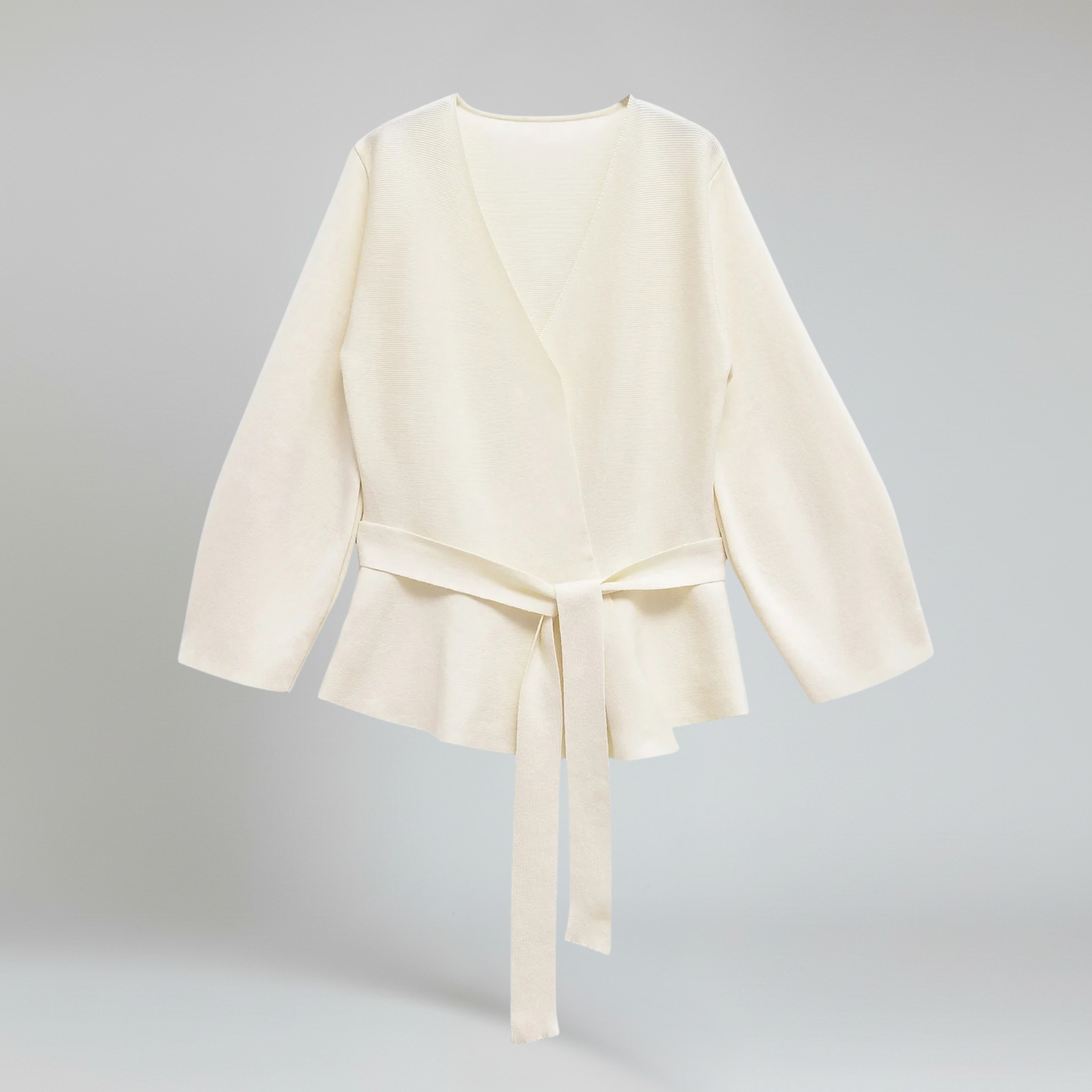 Women's Knit Blazer with Belt and Shoulder Pads with V-Neck