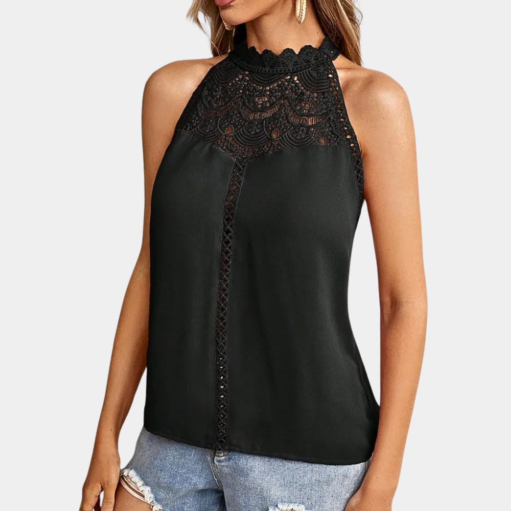 Blusa halter con dettaglio in pizzo | top senza maniche per uso quotidiano