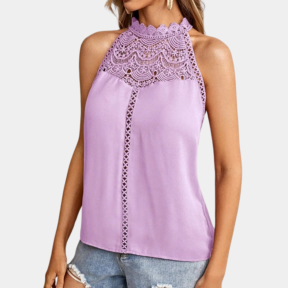 Blusa halter con dettaglio in pizzo | top senza maniche per uso quotidiano