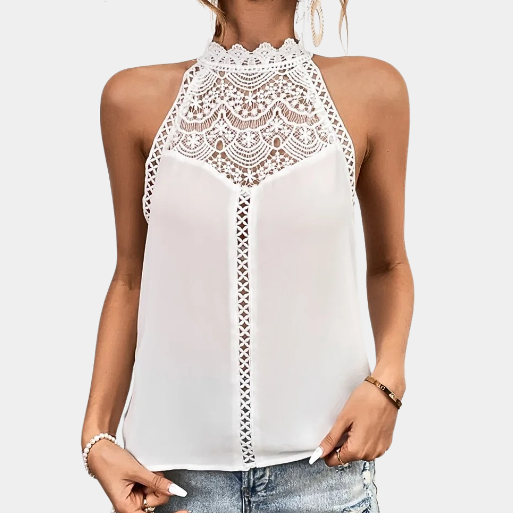 Blusa halter con dettaglio in pizzo | top senza maniche per uso quotidiano